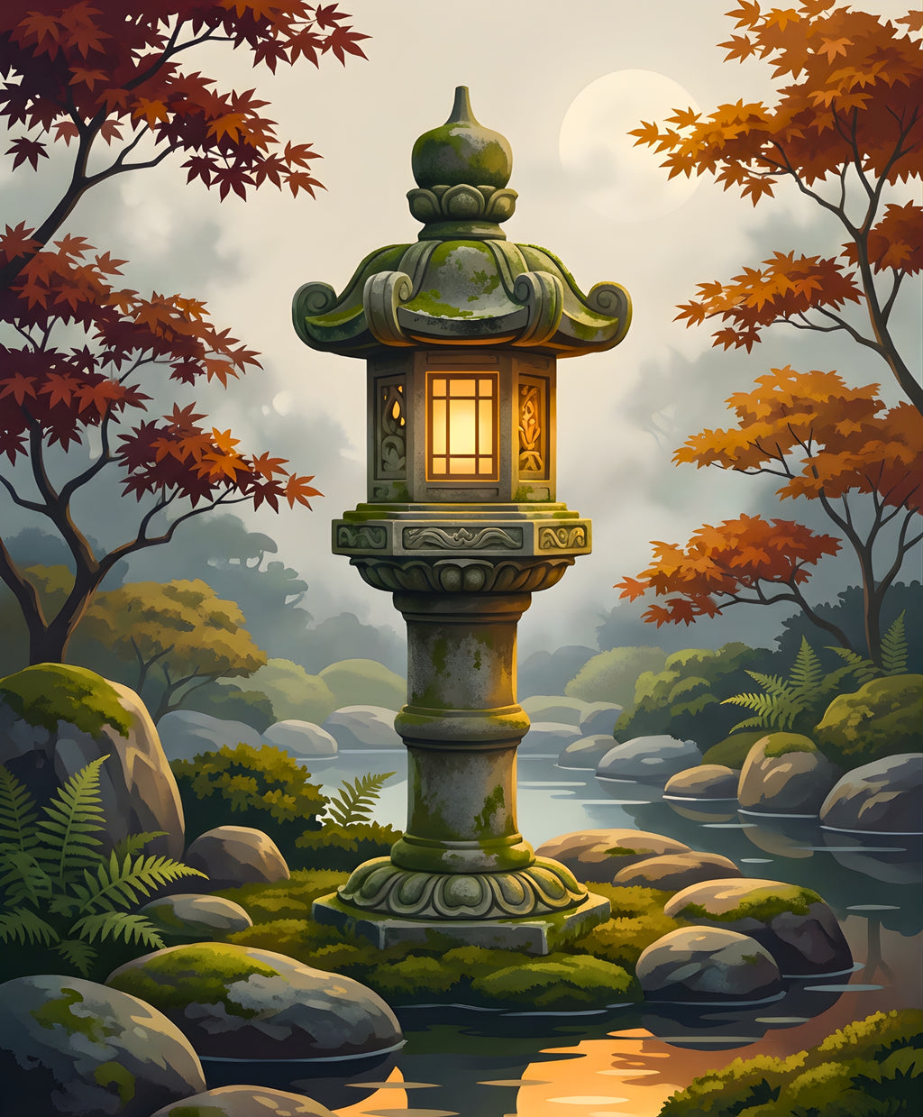 Finished Stillness and Stone paint by numbers artwork