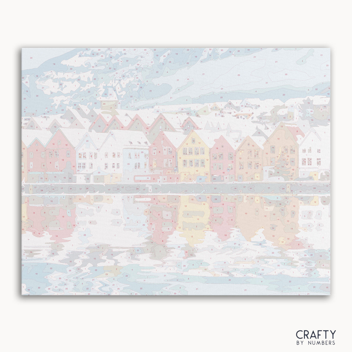 Kit de peinture par numéros de la vue sur la ville de Bruges Bergen pour les amateurs d'art mural DIY.