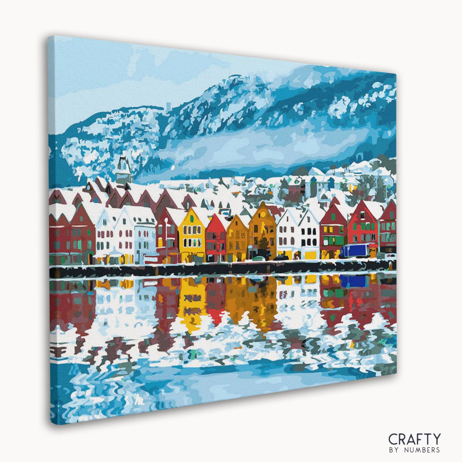 DIY-Malset der Brügge-Bergen-Landschaft mit detaillierter Stadtbildgestaltung.