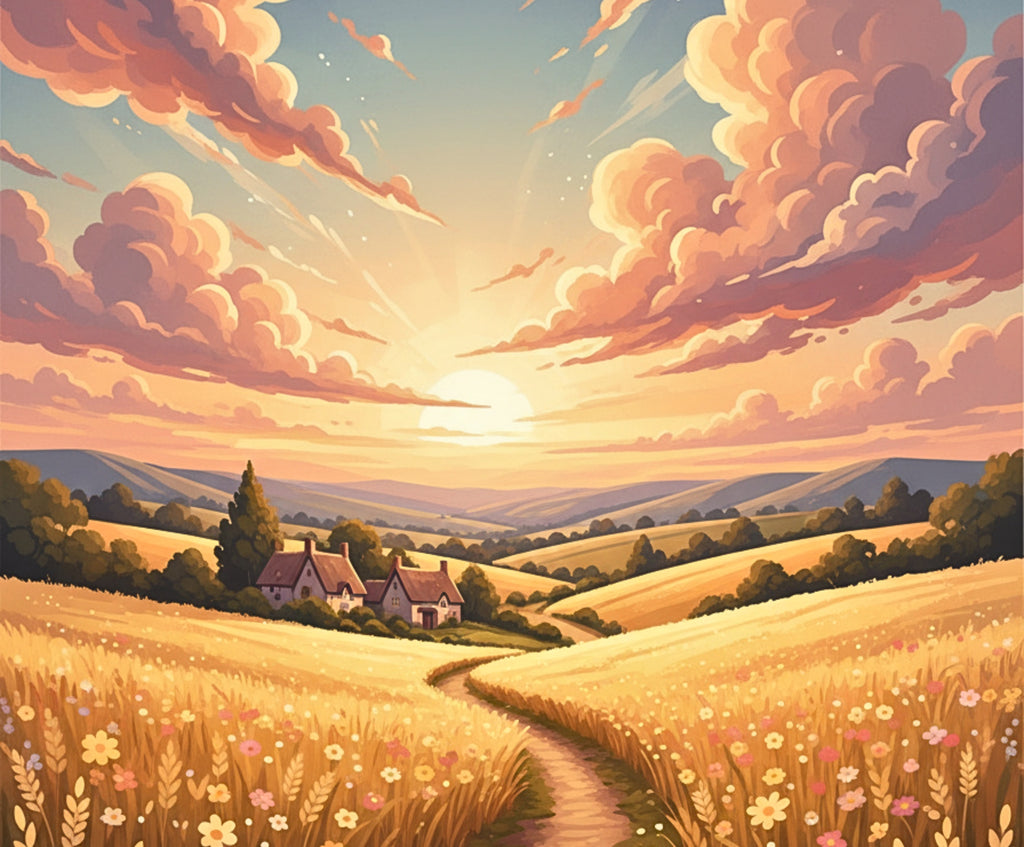 Finished Golden Valley Sunset paint by numbers artwork