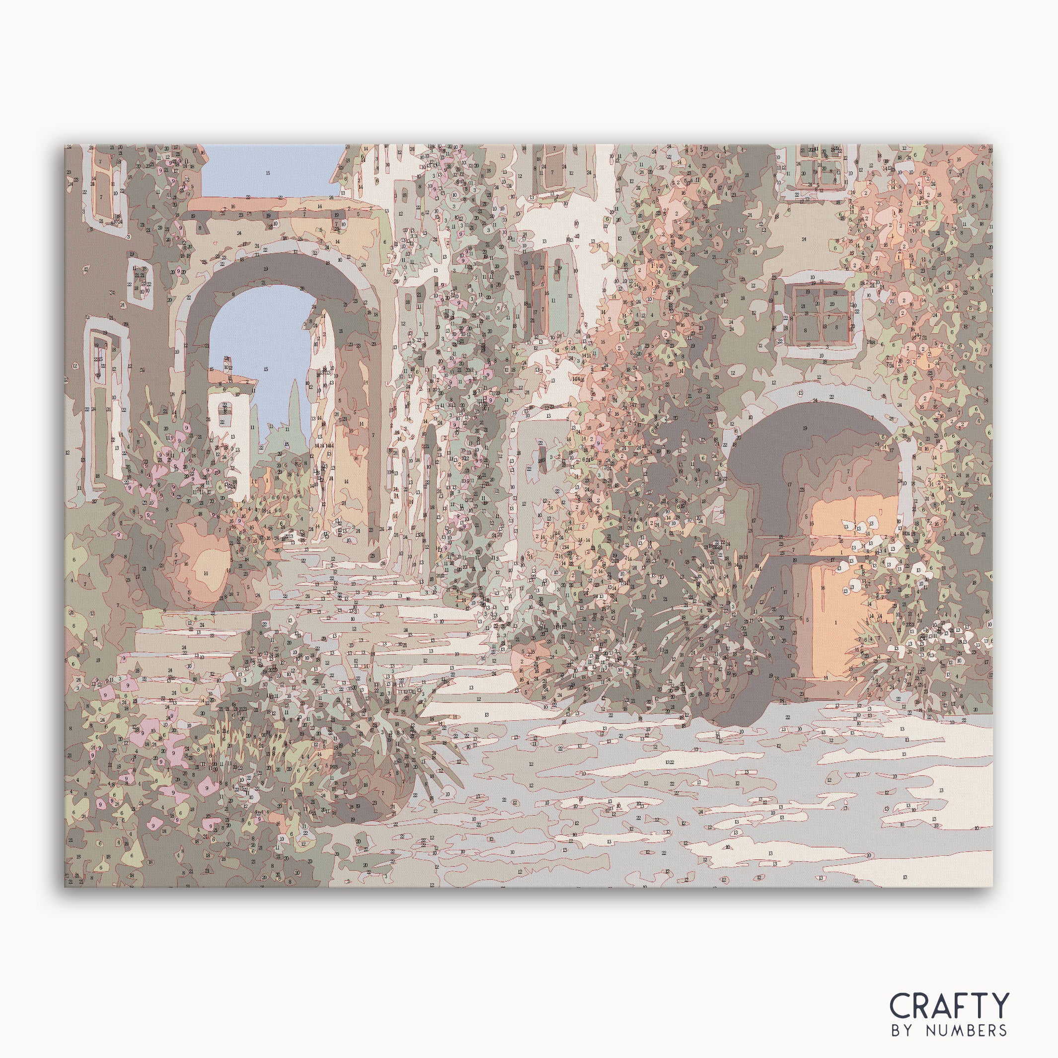 The Yard in Flowers paint by numbers kit box with vibrant floral artwork on cover.