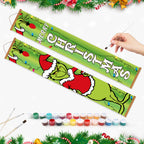 Christmas-themed banner with a hand painting it on a white background