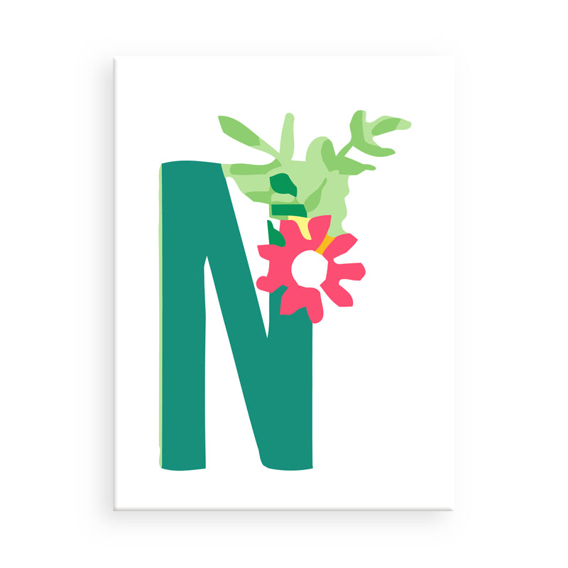 Letter 'N' with a floral design on a white background