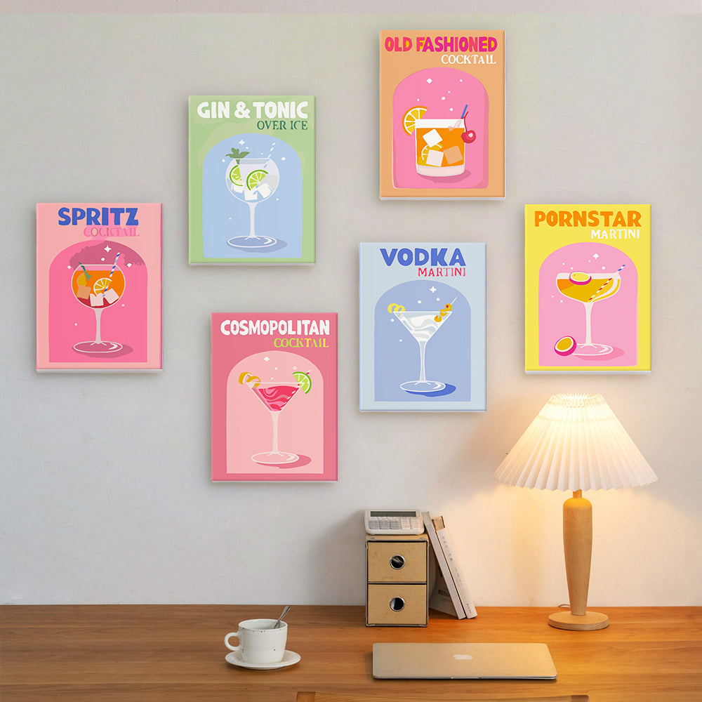 DIY painting project with a cute colorful cocktail illustration