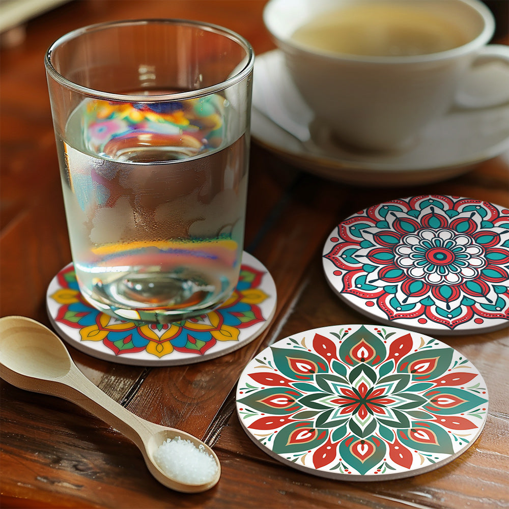 Painting Mandala Magic Coasters with colors and design inspired by picasso most famous paintings.