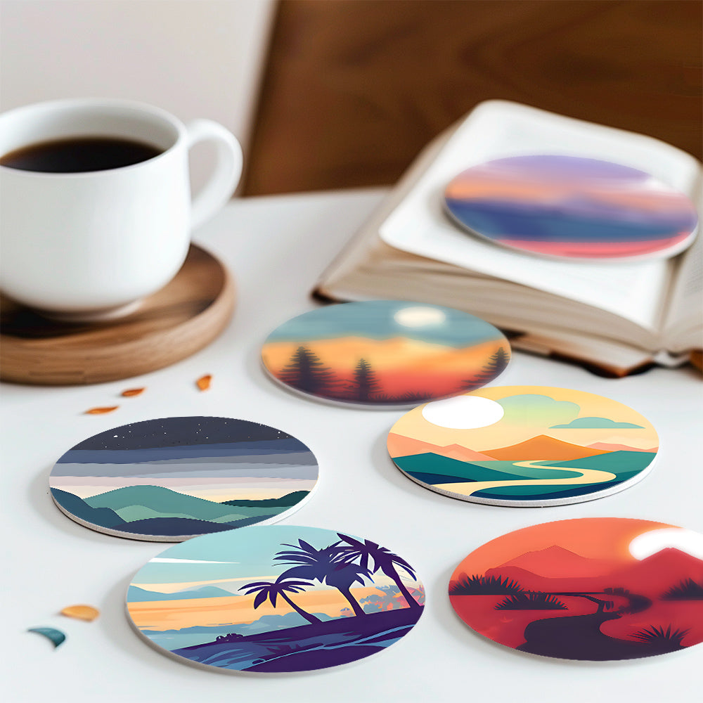 Landscape painting set of 6, dreamy paint by numbers kit for beginner-friendly canvas art.
