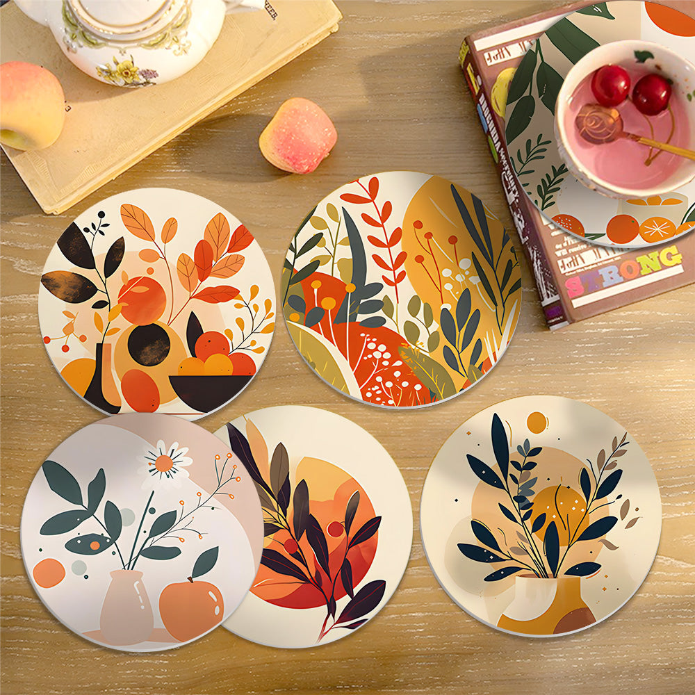 Proyecto finalizado de pintura por números Earthy Elegance Coasters inspirado en pinturas famosas que capturan visiones creativas icónicas de la historia del arte.