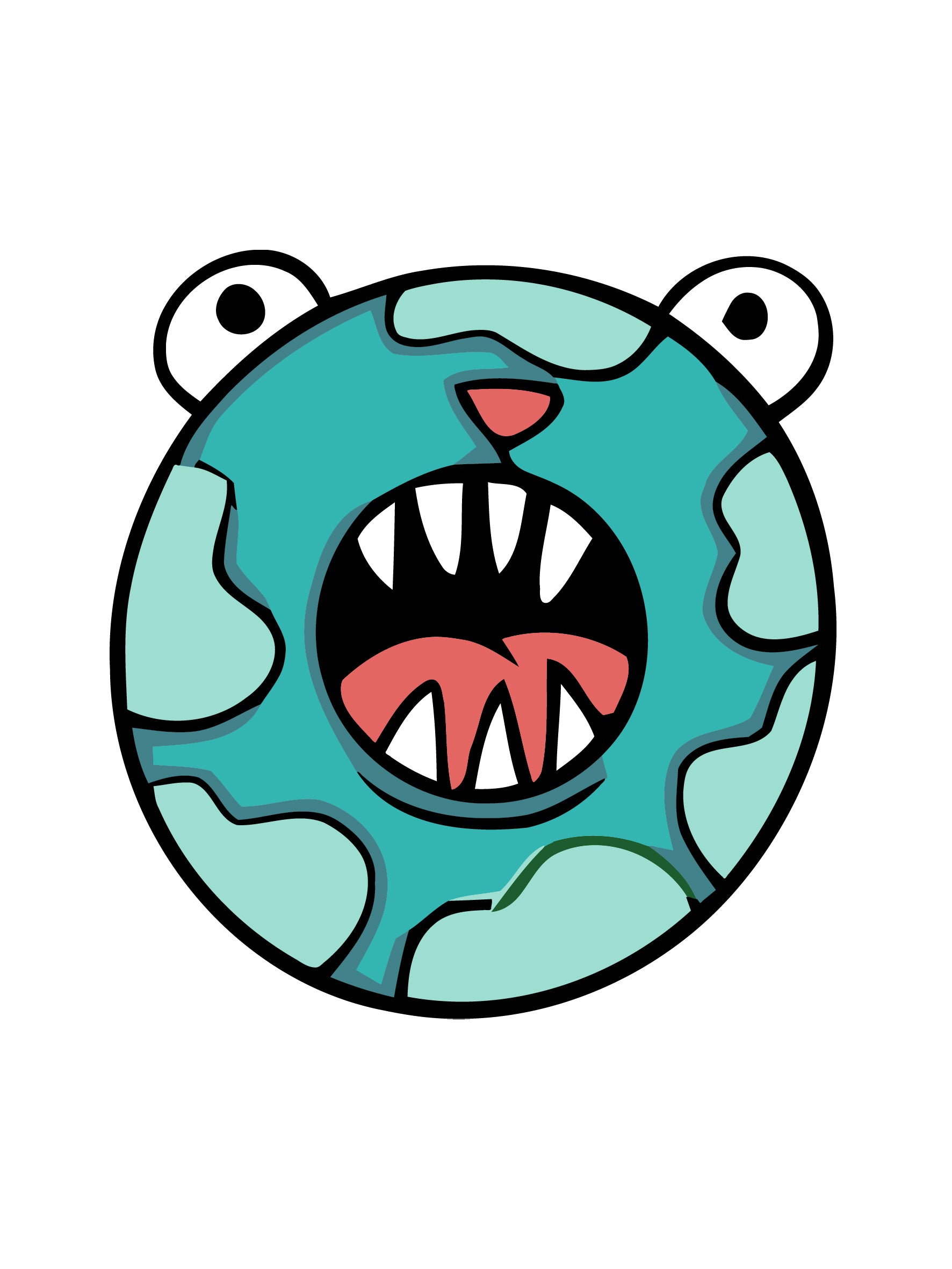 Cartoonish blue creature with a wide open mouth on a white background