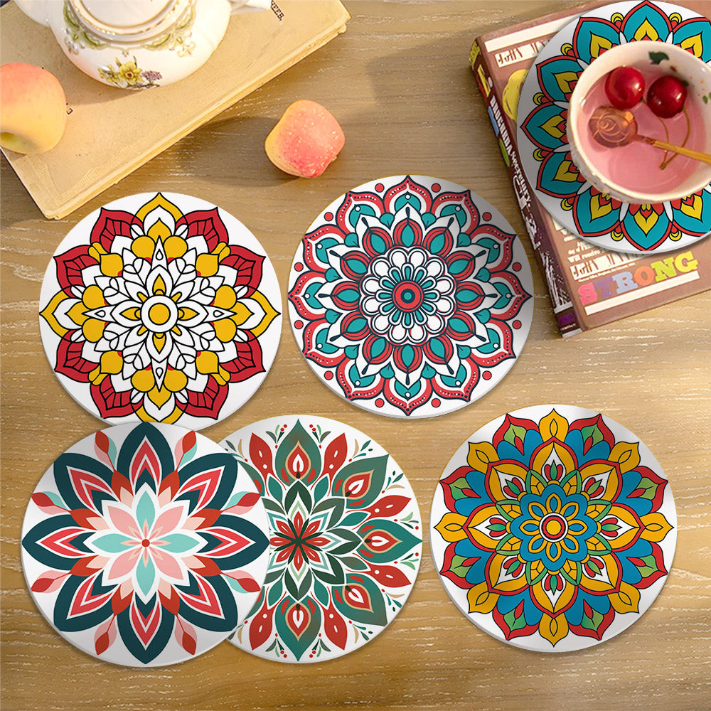 Mandala Magic Coasters design influenced by famous paintings of people with expressive facial motifs.