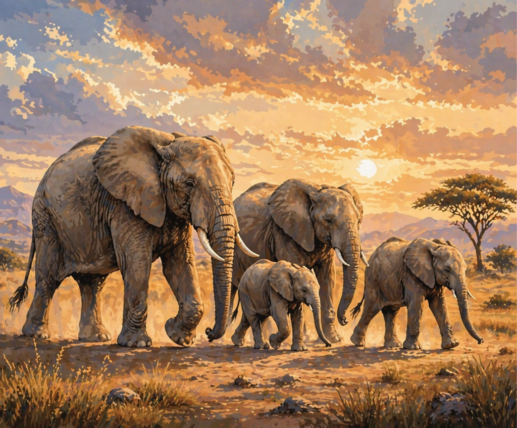 Finished Elephant Family paint by numbers artwork