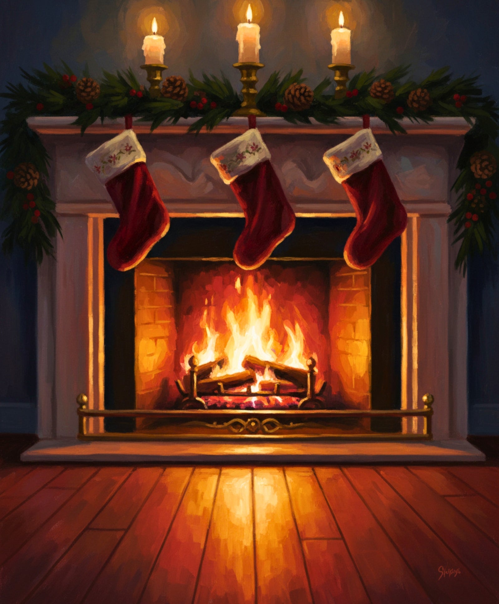 Stockings by the Fire paint by numbers artwork