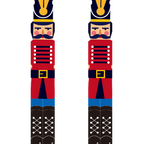 Two skis with nutcracker design on a white background