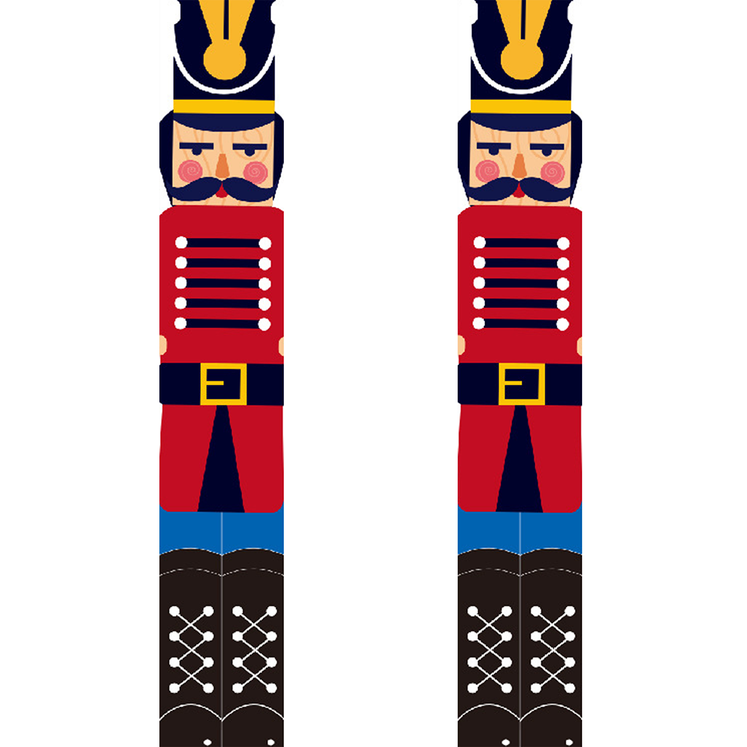 Two skis with nutcracker design on a white background