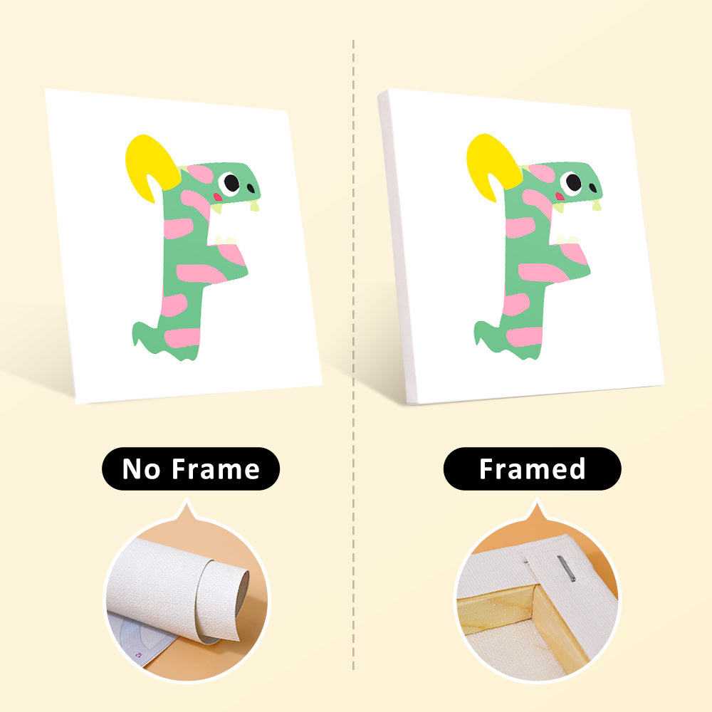 Comparison of a cartoon lizard illustration with and without a frame on a beige background.