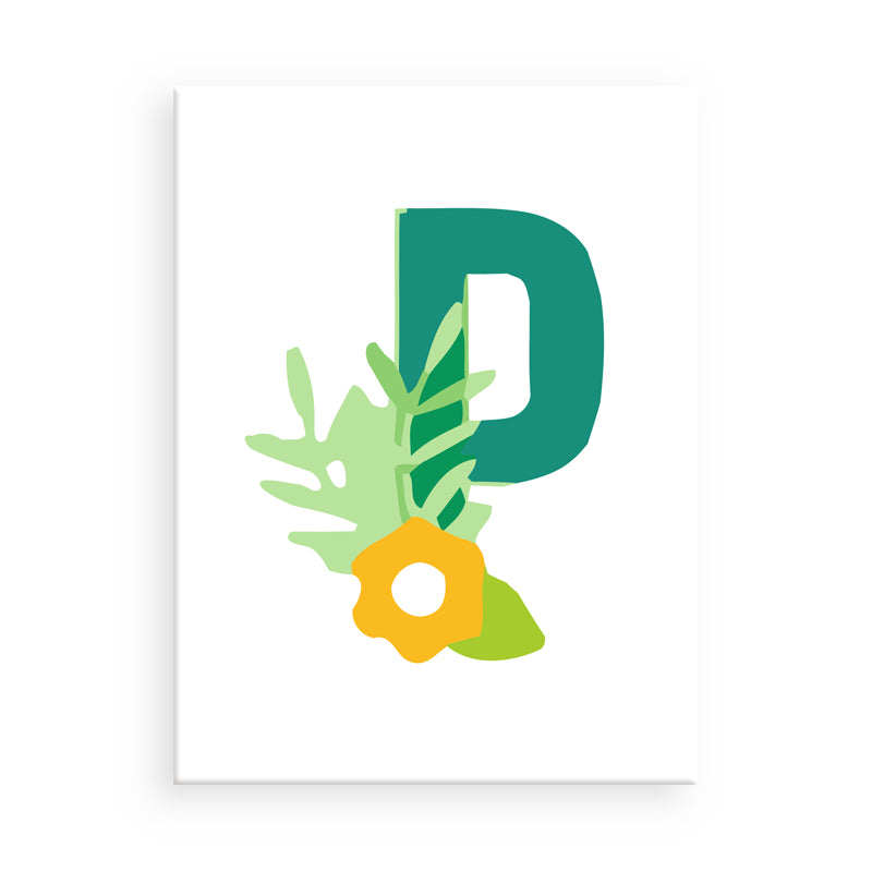 Letter 'D' with floral design on a white background