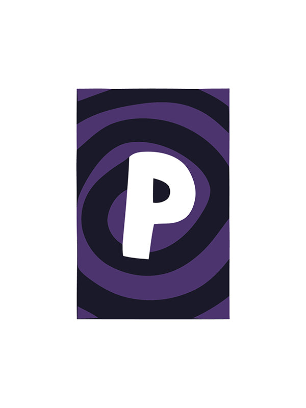 Purple and black striped pattern with a white 'P' in the center on a white background
