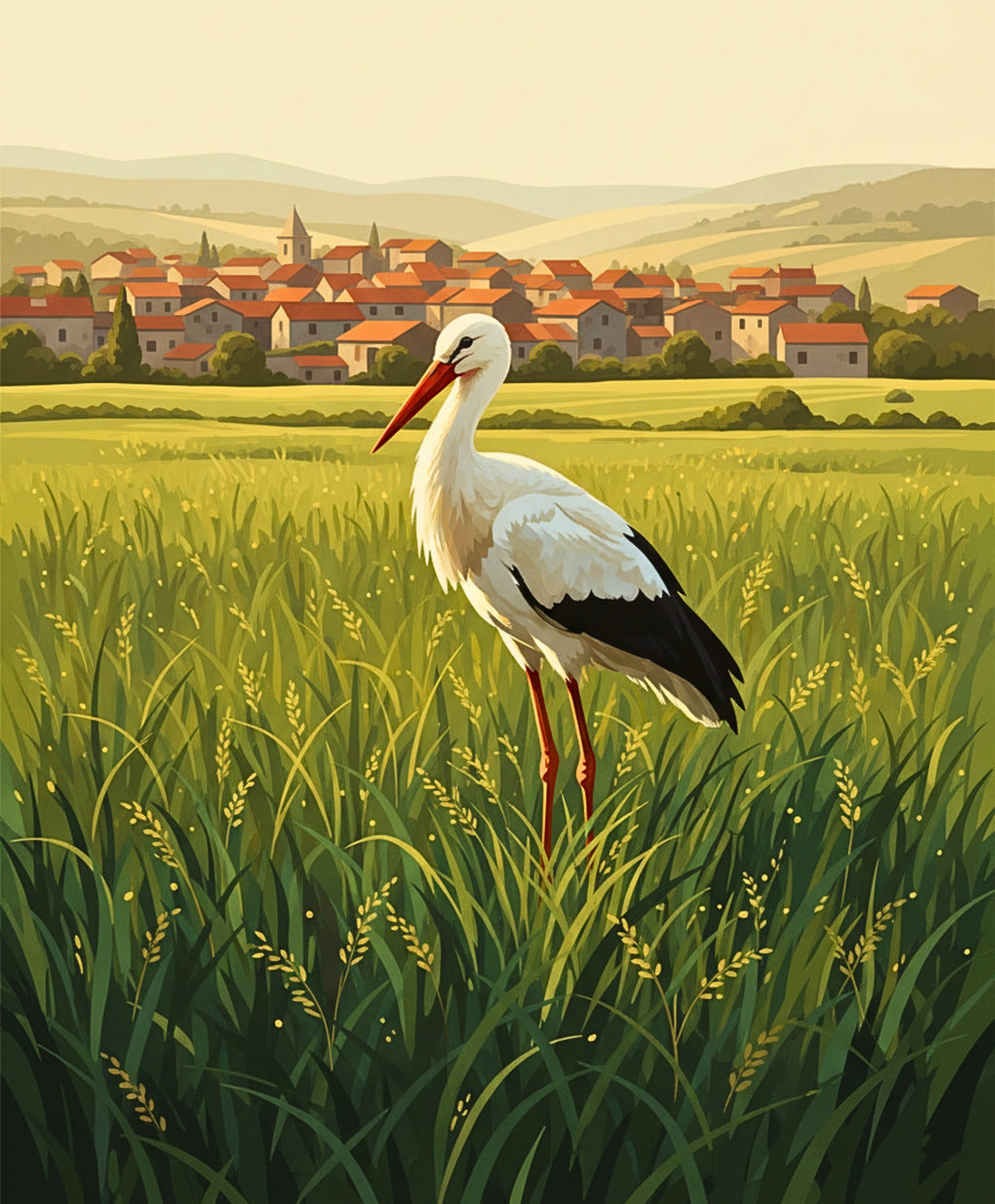 Finished Golden Meadow Stork paint by numbers artwork