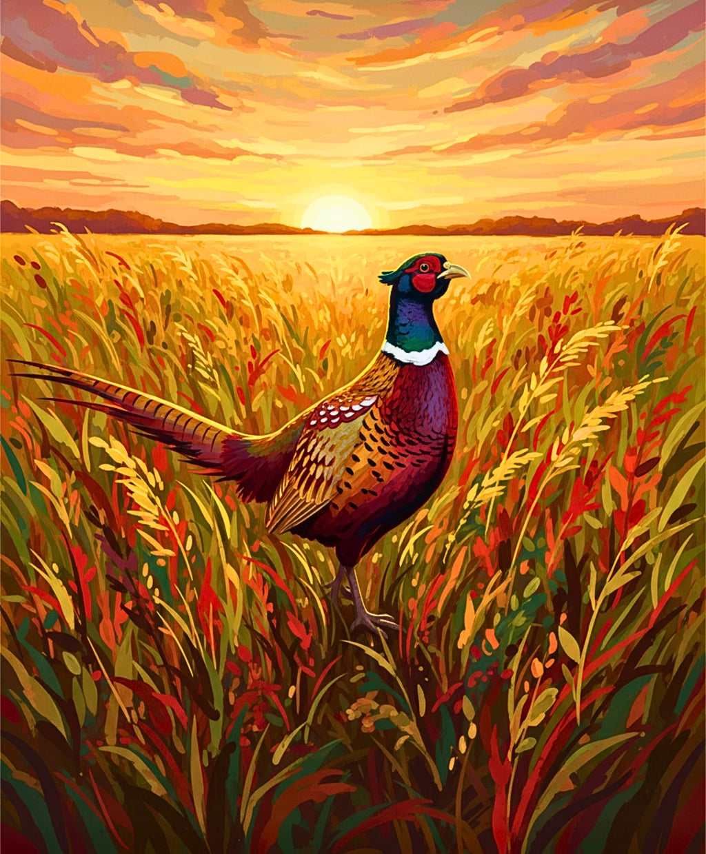 Finished Golden Harvest Pheasant paint by numbers artwork