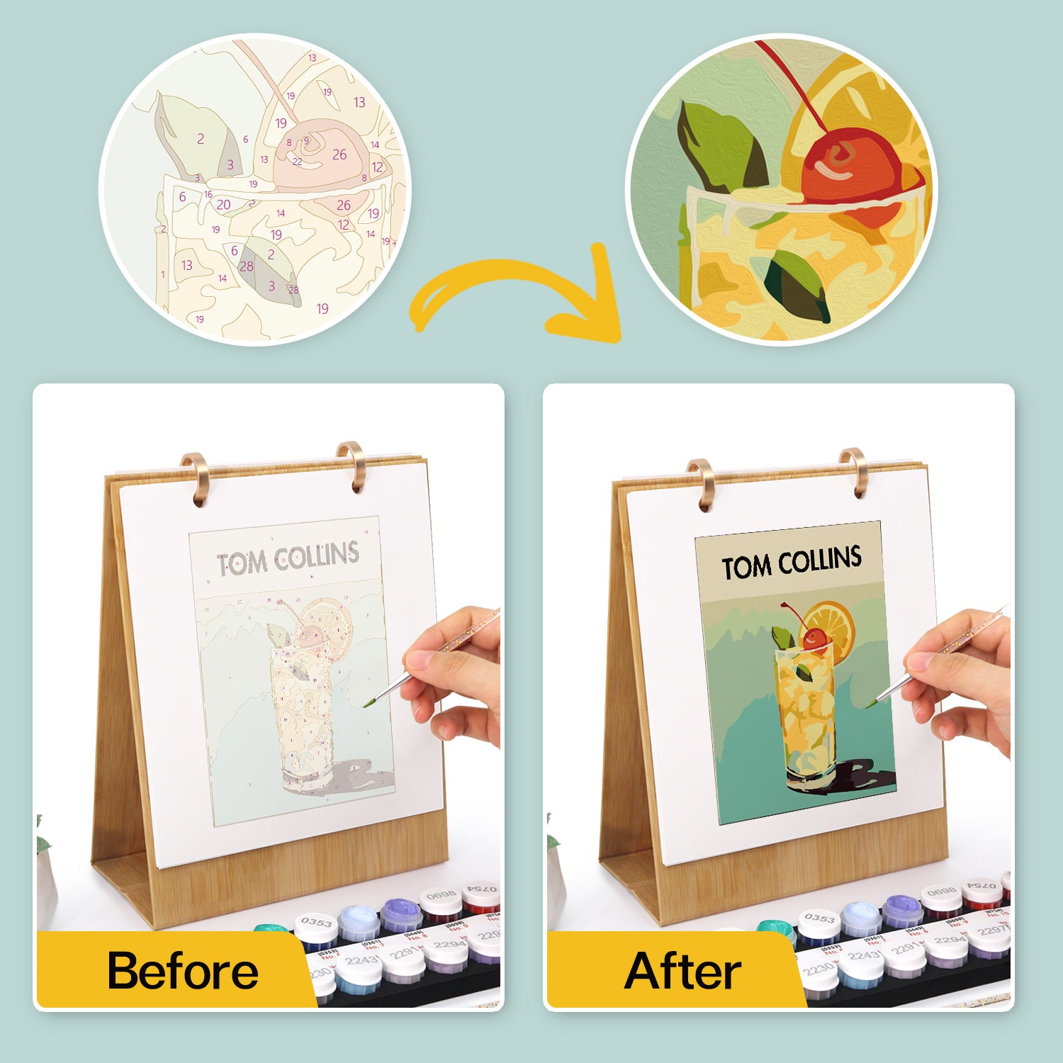 Home decoration painting featuring colorful cocktail illustrations.