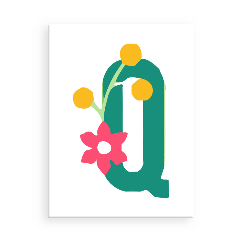 Letter 'Q' with flowers on a white background