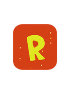 Square sticker with letter 'R' on a white background
