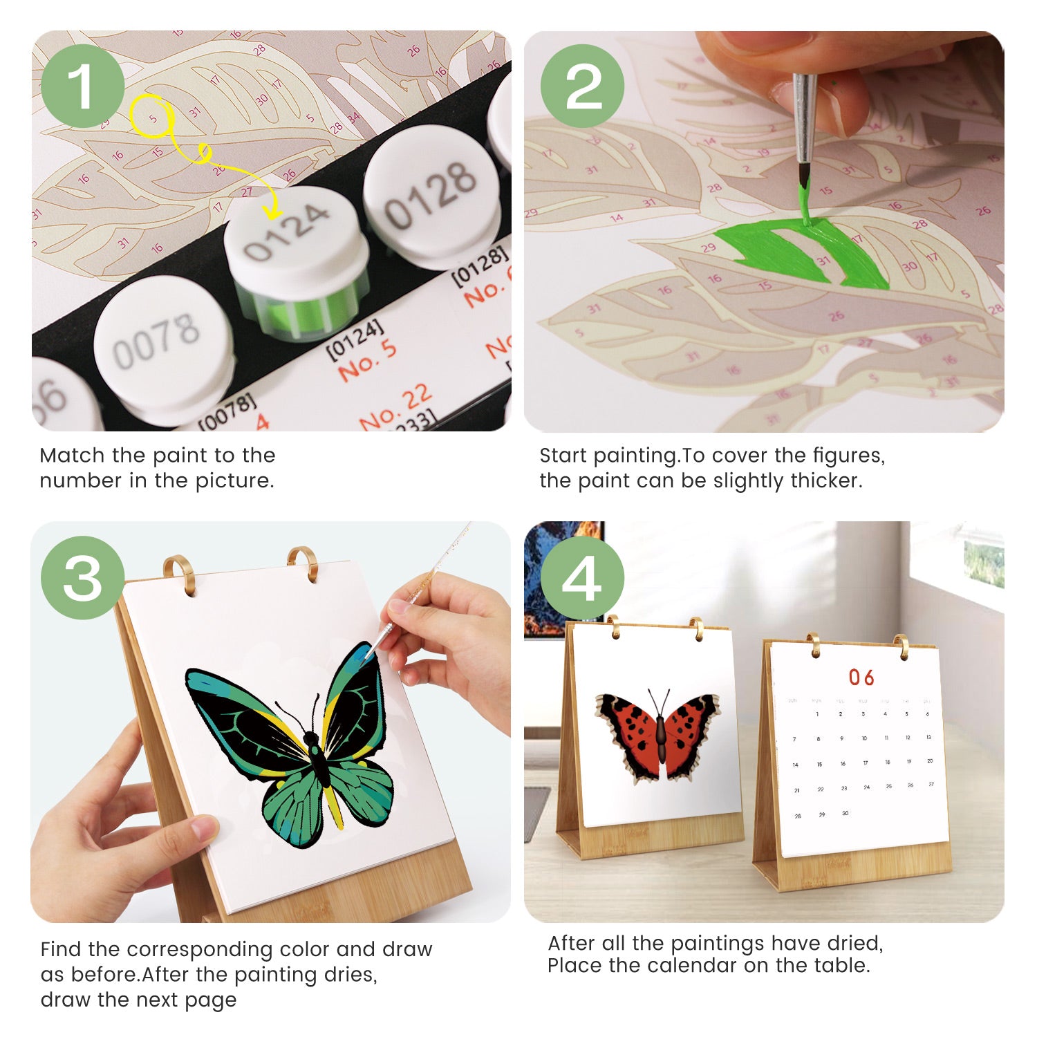 Step-by-step guide to creating a butterfly calendar with paint and numbers.
