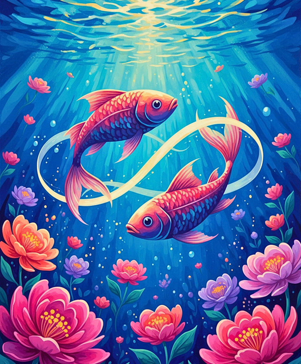 Finished Eternal Pisces Bloom paint by numbers artwork