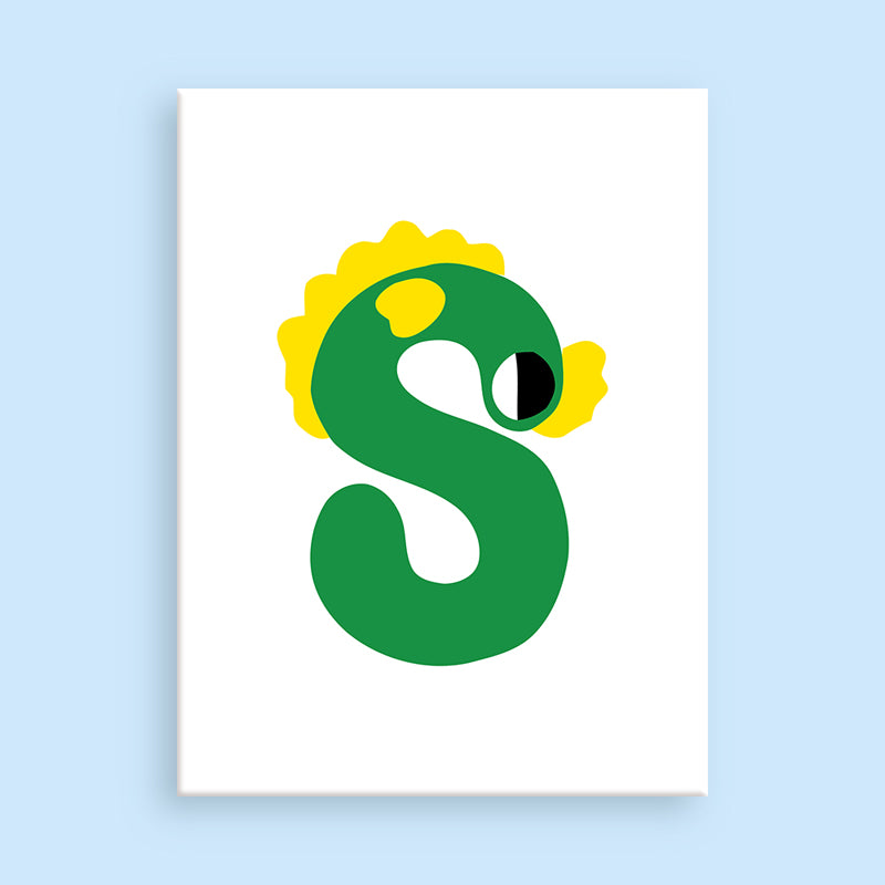 Illustration of a green letter 'S' with yellow spikes on a white background