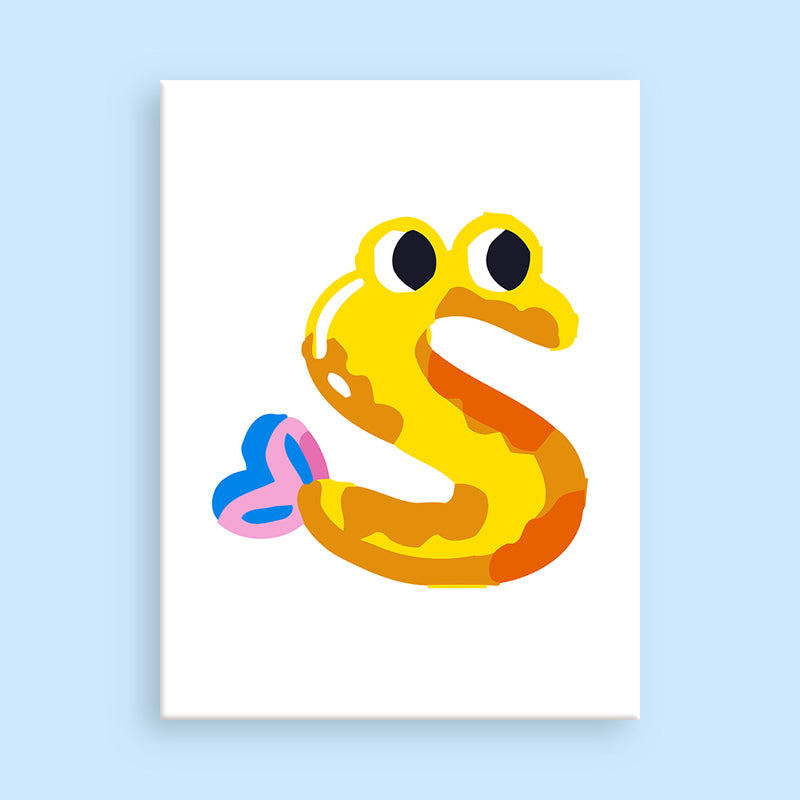 Colorful letter 'S' design on a light blue background