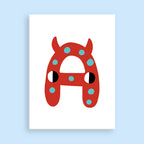 Red letter 'A' with blue dots on a white background