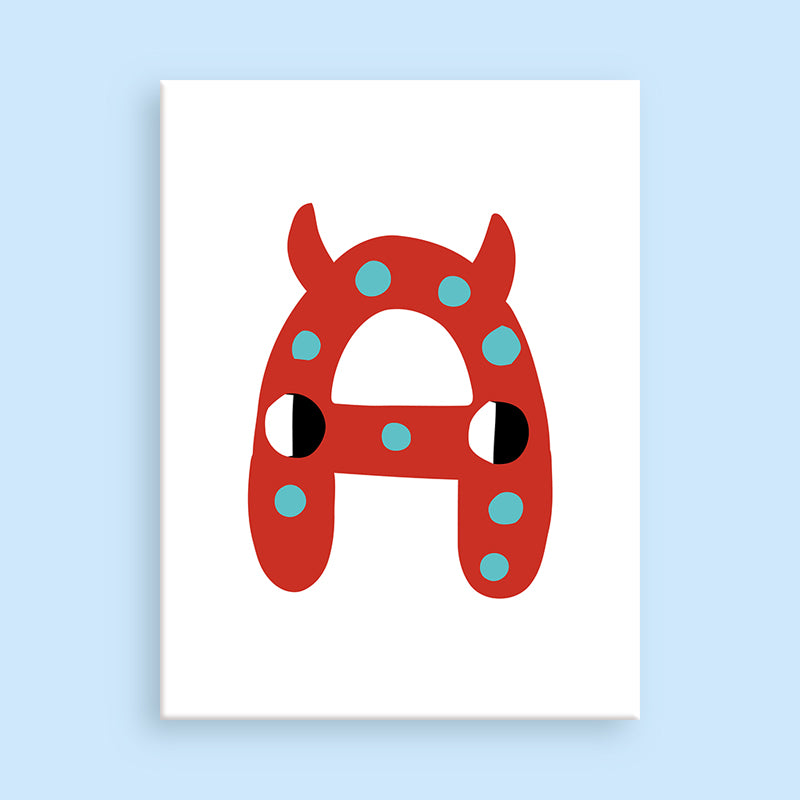 Red letter 'A' with blue dots on a white background