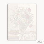White paper with pink floral design on a white background