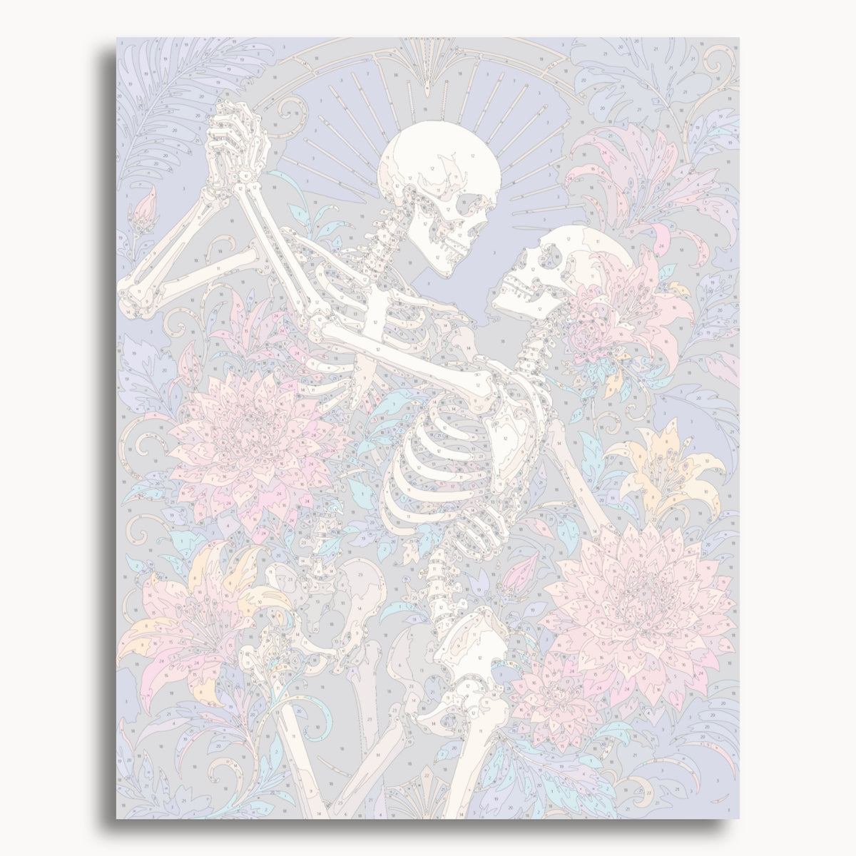 Numbered canvas preview for the Skeleton Waltz paint by numbers kit