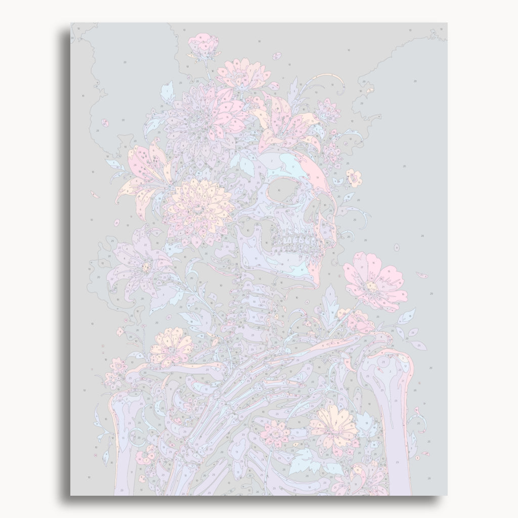 Numbered canvas preview for the Floral Skeleton paint by numbers kit