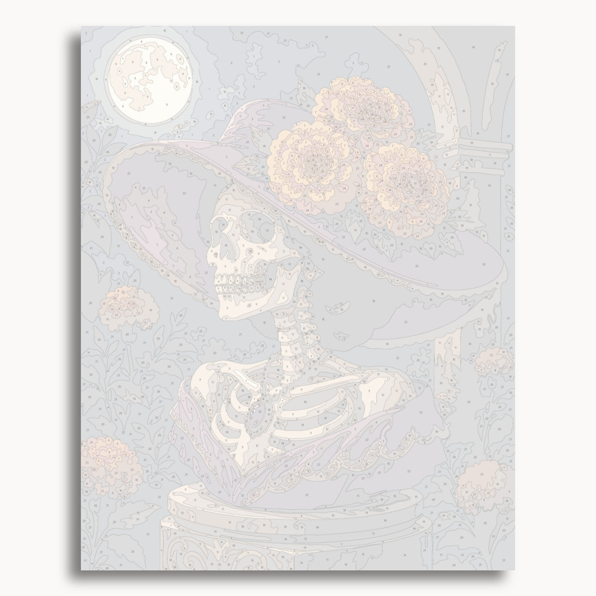 Numbered canvas preview for the Marigold Skeleton paint by numbers kit