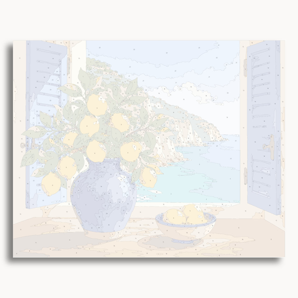 Vista previa del lienzo numerado para el kit de pintura por números Amalfi Morning Table