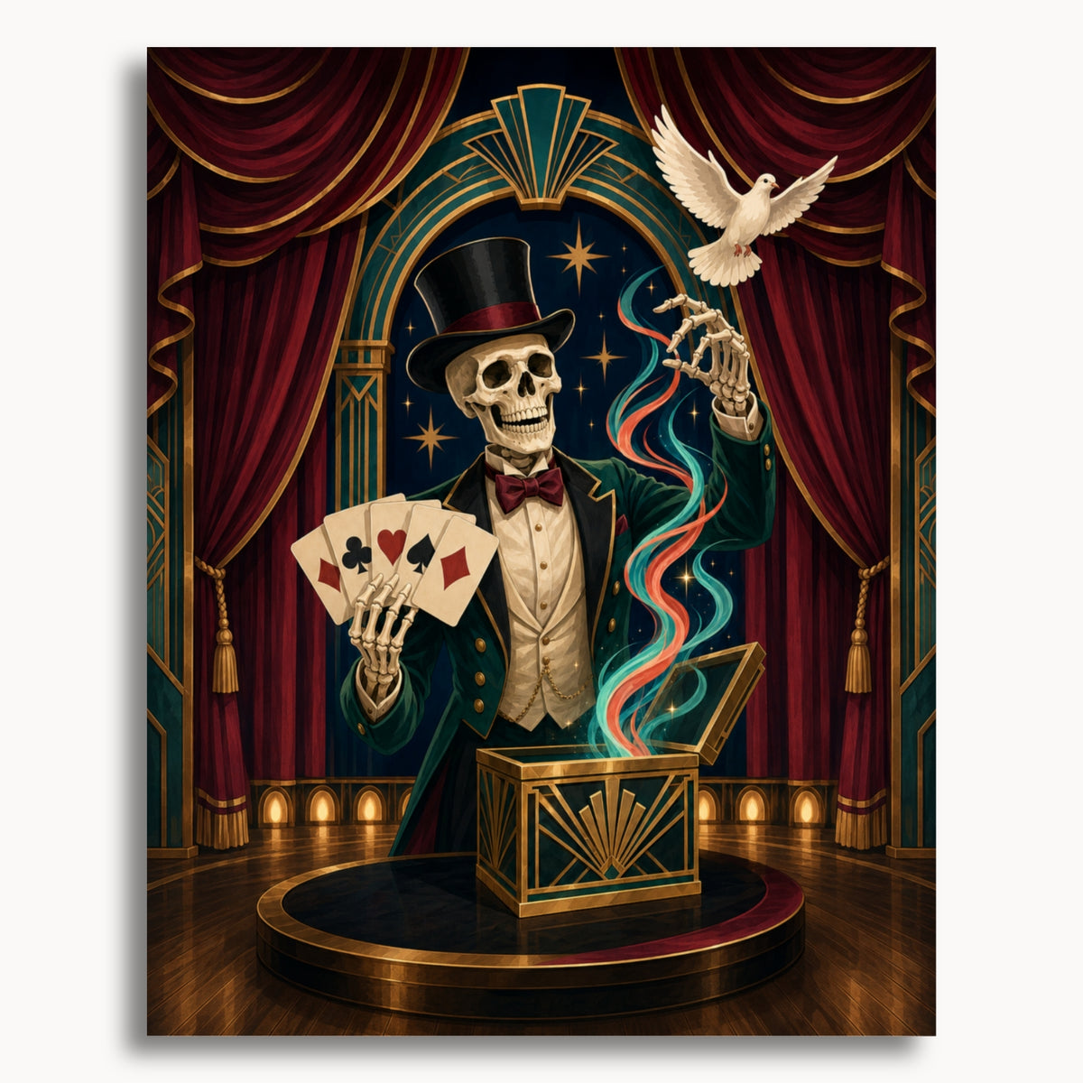 Skeleton Magician paint by numbers artwork on canvas