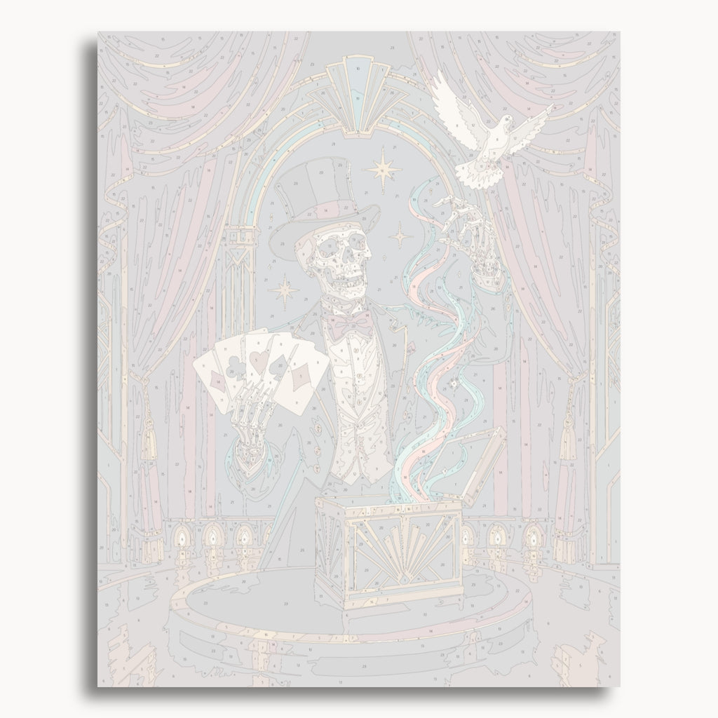Numbered canvas preview for the Skeleton Magician paint by numbers kit