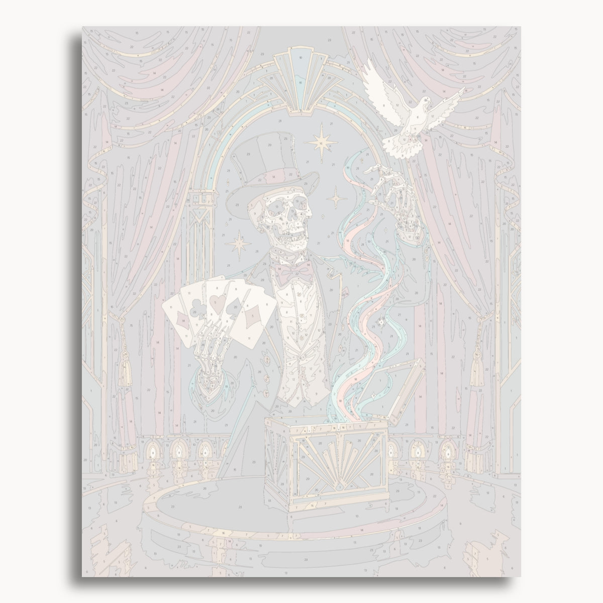 Numbered canvas preview for the Skeleton Magician paint by numbers kit