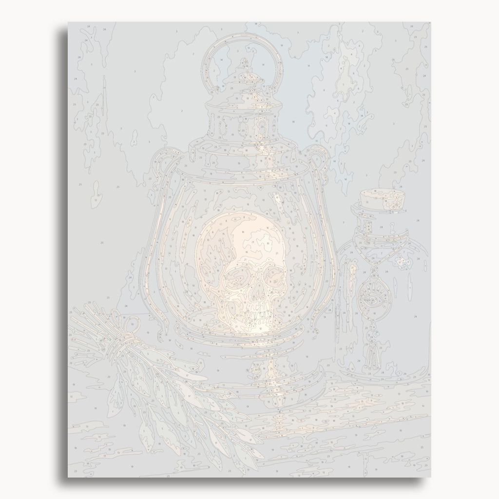 Numbered canvas preview for the Lantern Skull paint by numbers kit