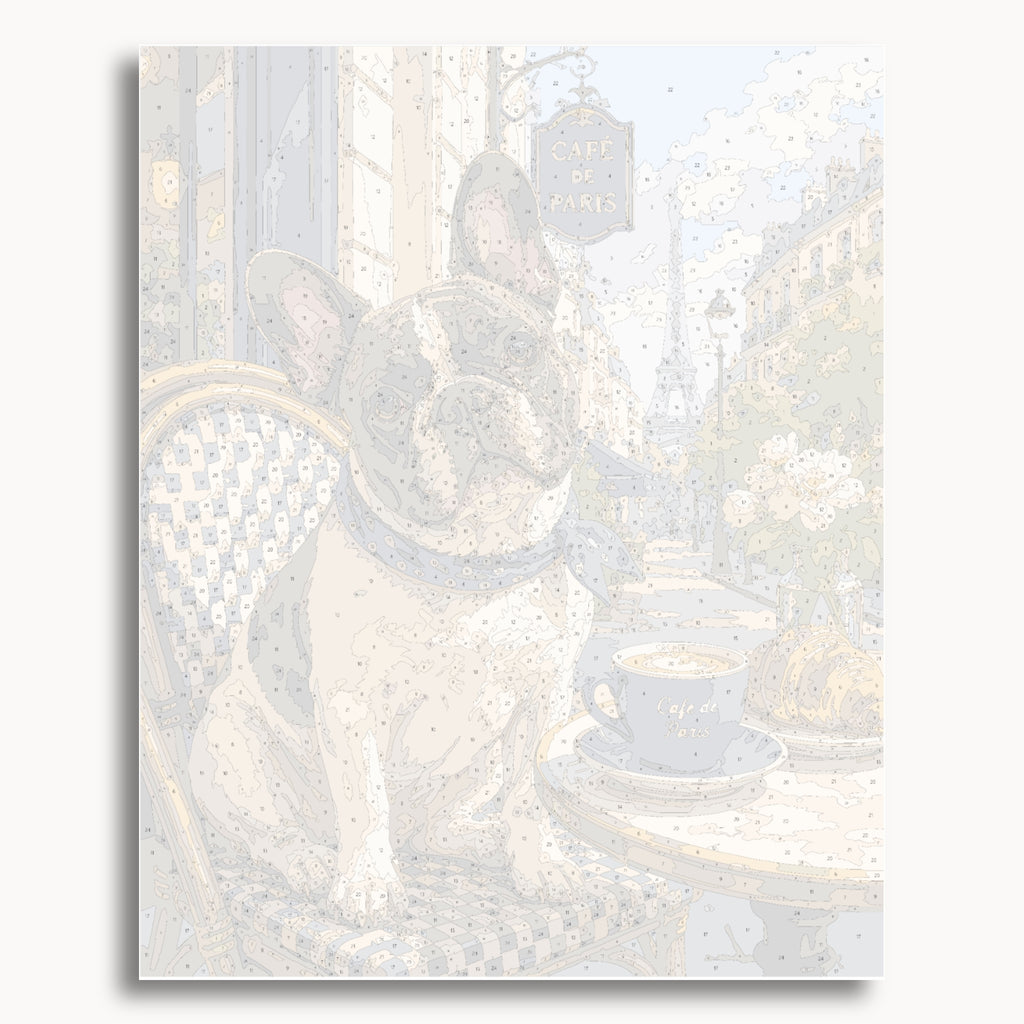 Numbered canvas preview for the Parisian Bulldog paint by numbers kit