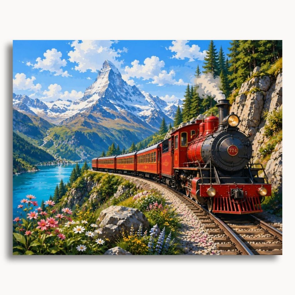 Mountain Express paint by numbers artwork on canvas