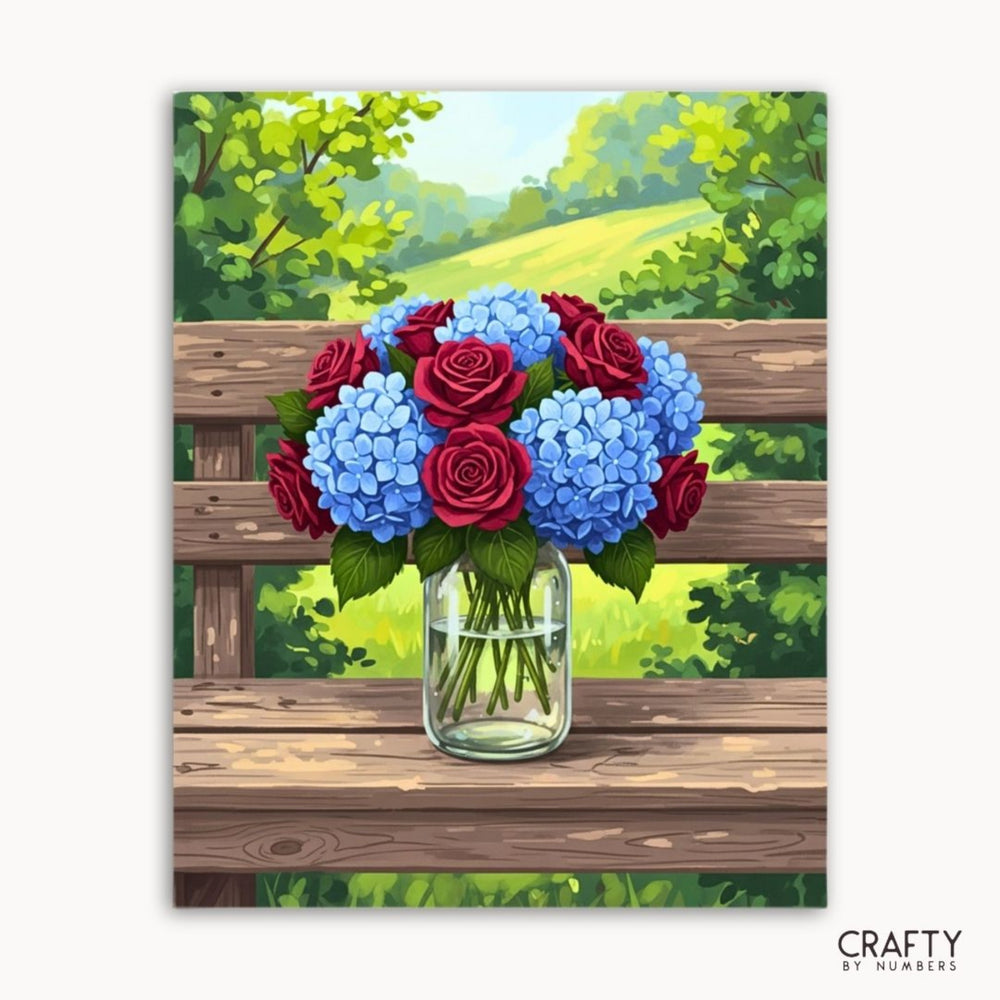 Hydrangeas & Crimson Roses