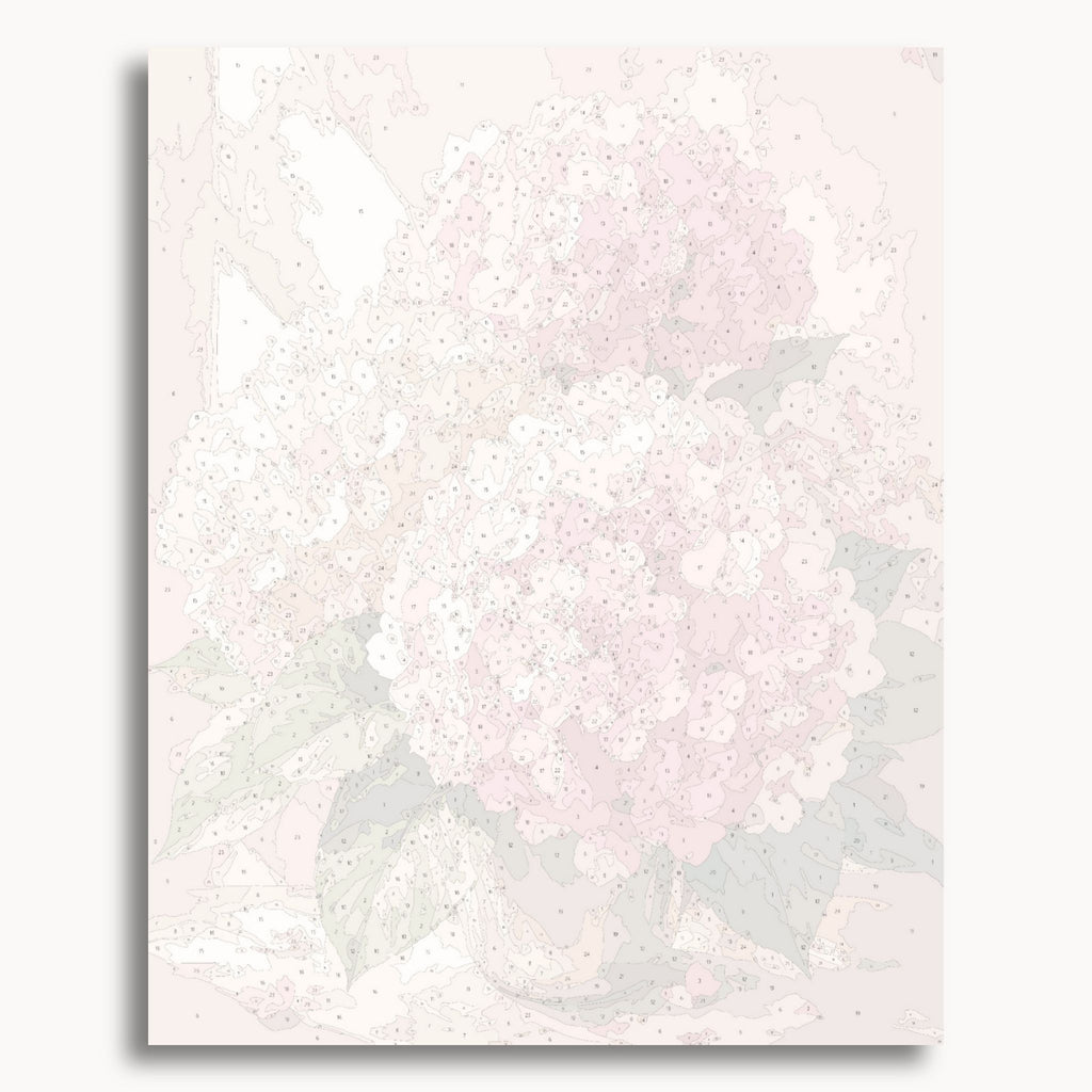 Numbered canvas preview for the Hydrangea Bouquet paint by numbers kit