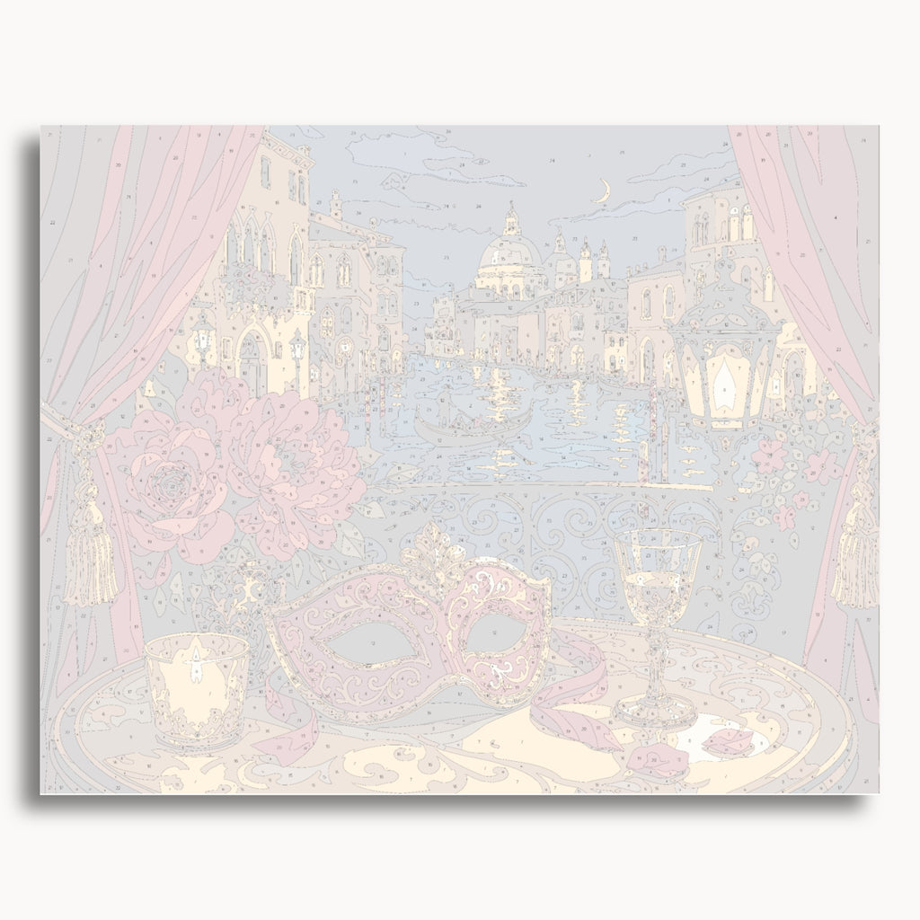 Numbered canvas preview for the Venetian Masquerade paint by numbers kit