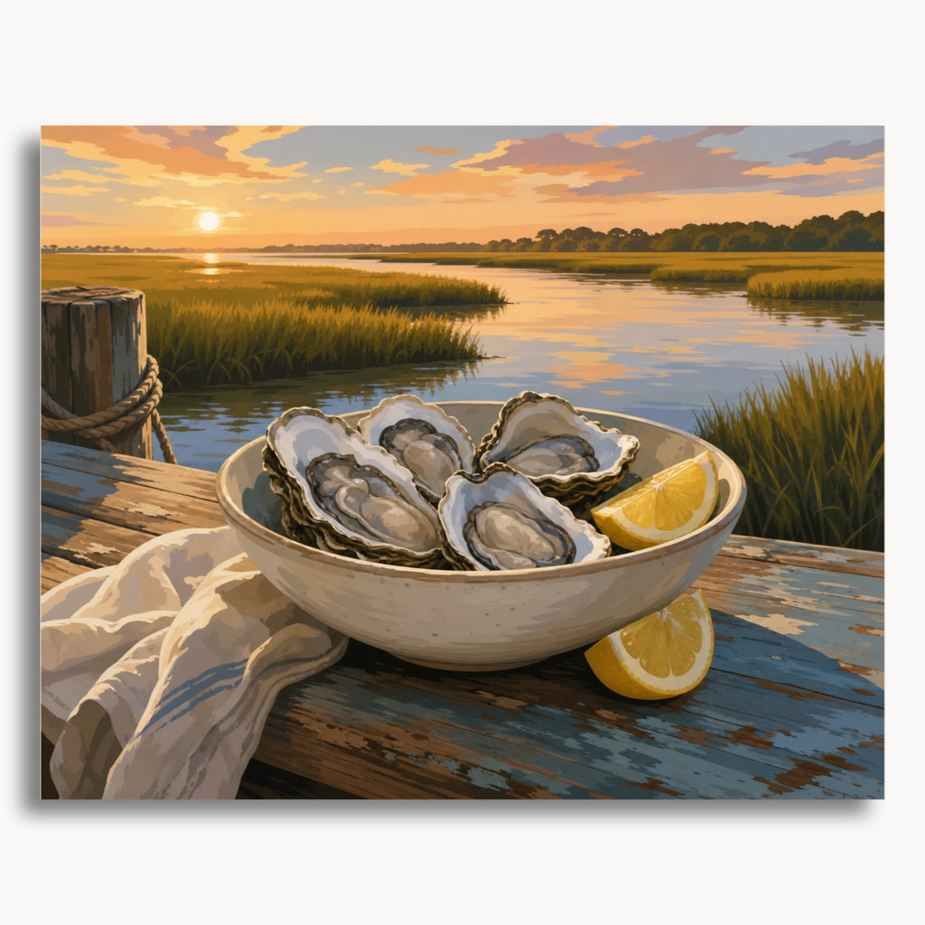 Sunset Oysters paint by numbers artwork on canvas