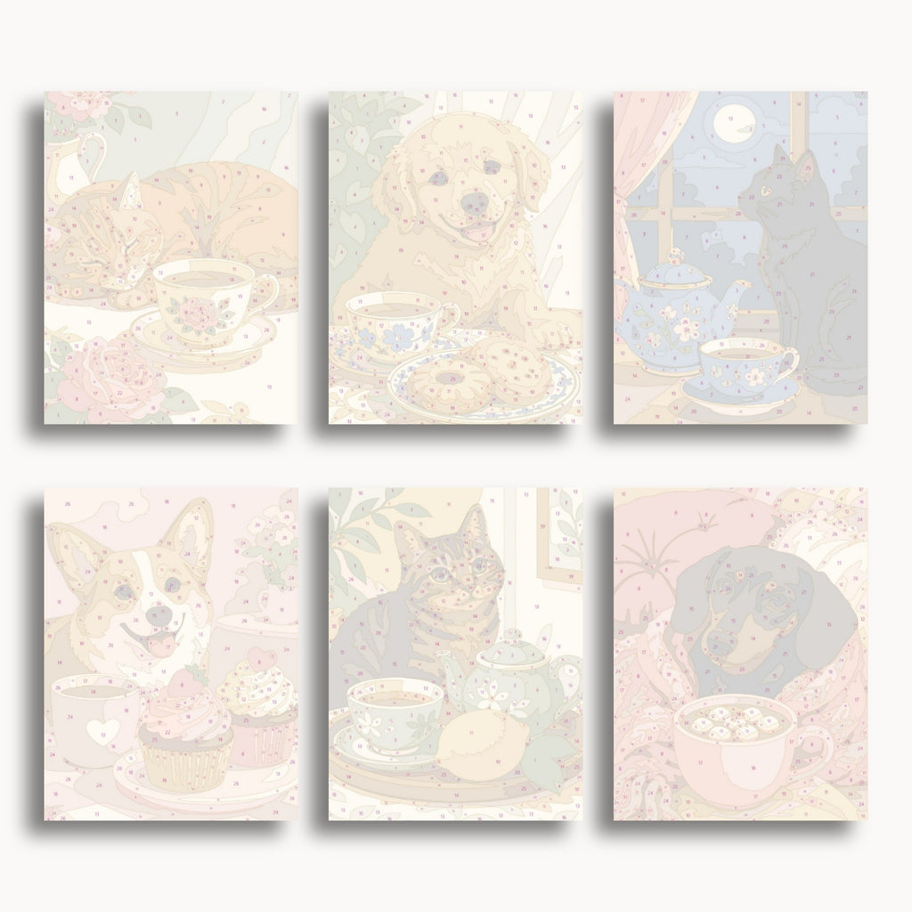 Avances de mini lienzos numerados para el set Cozy Pets