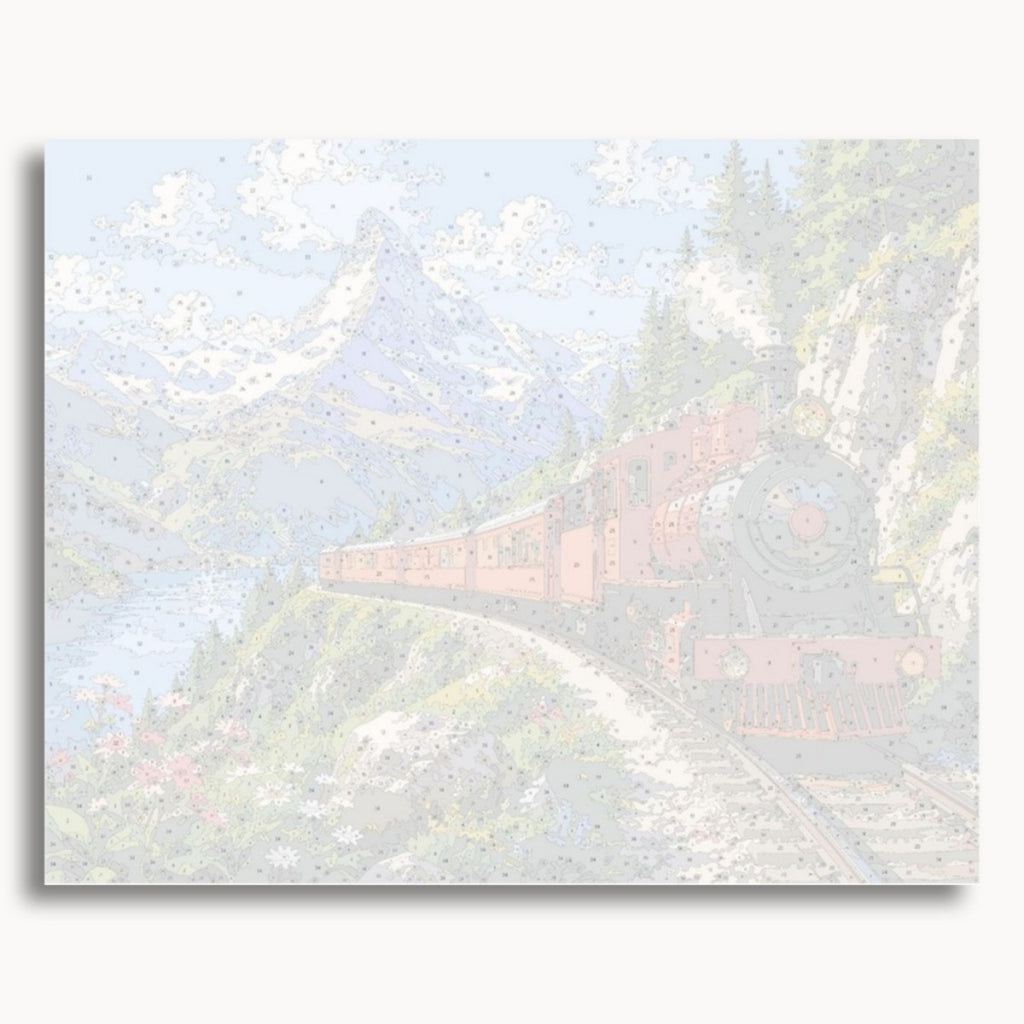 Numbered canvas preview for the Mountain Express paint by numbers kit