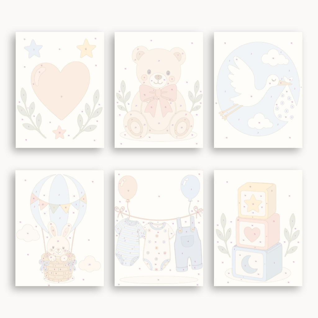 Numbered mini canvas previews for the Baby Nursery set