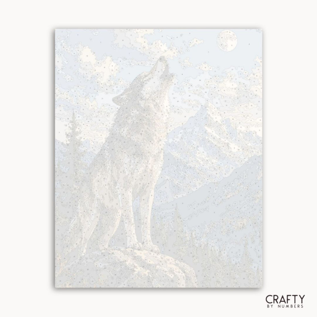 Numbered canvas preview for the Howling Wolf paint by numbers kit
